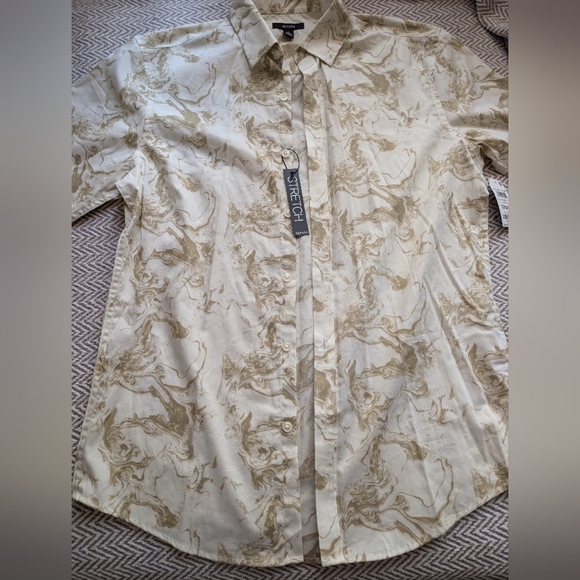 Alfani Cream and Brown Swirl Pattern Shirt - Picture 5 of 8